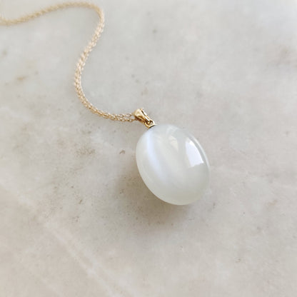 Natural White Moonstone Pendant, 14K Solid Yellow Gold Moonstone Pendant, June Birthstone Pendant, Christmas Gift, White Moonstone Jewelry