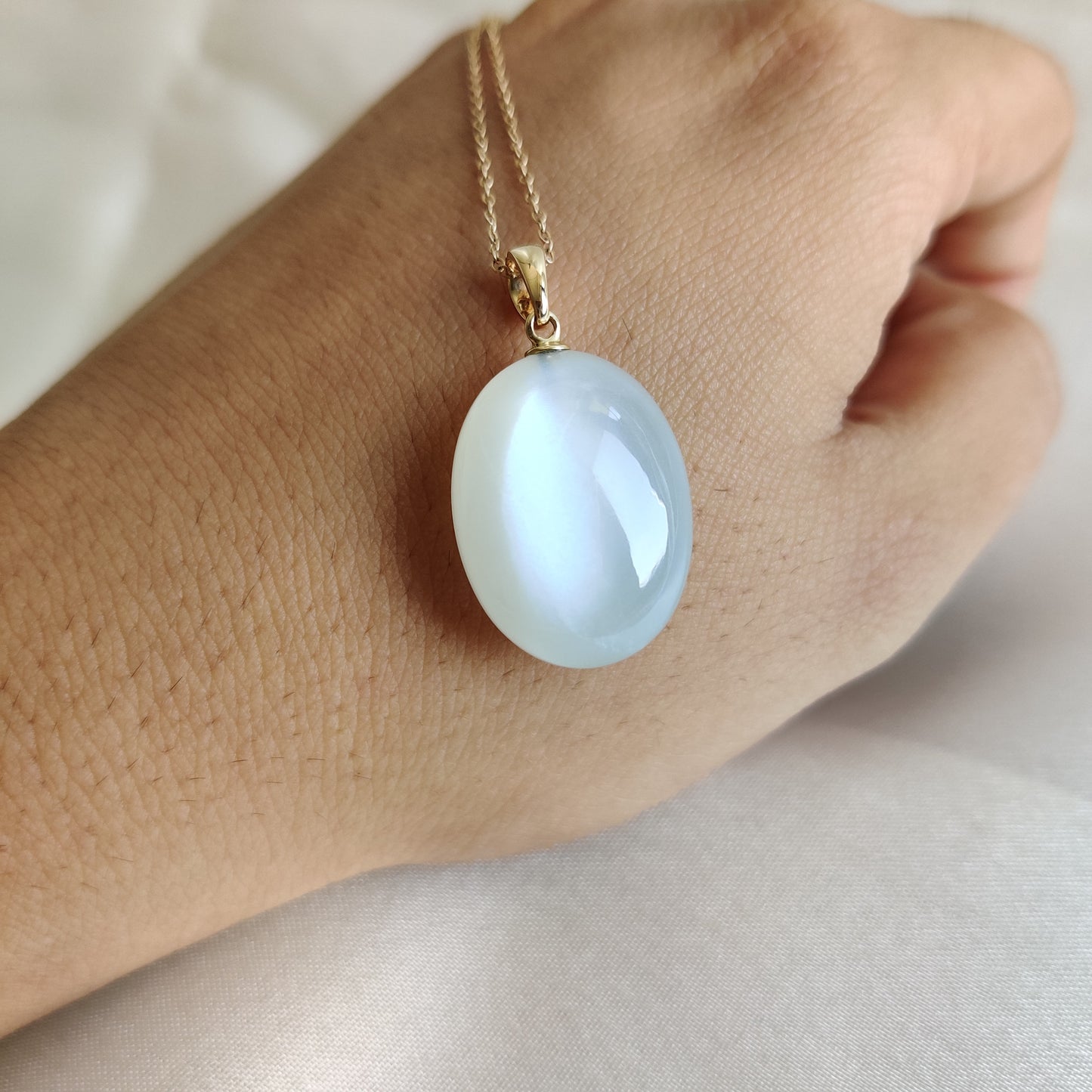 Natural White Moonstone Pendant, 14K Solid Yellow Gold Moonstone Pendant, June Birthstone Pendant, Christmas Gift, White Moonstone Jewelry