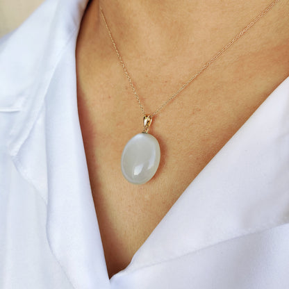 Natural White Moonstone Pendant, 14K Solid Yellow Gold Moonstone Pendant, June Birthstone Pendant, Christmas Gift, White Moonstone Jewelry