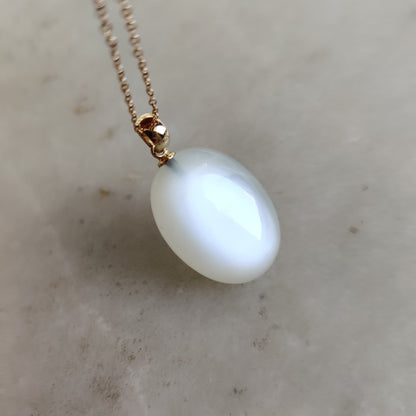 Natural White Moonstone Pendant, 14K Solid Yellow Gold Moonstone Pendant, June Birthstone Pendant, Christmas Gift, White Moonstone Jewelry