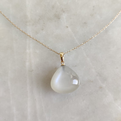 Natural White Moonstone Pendant, 14K Solid Yellow Gold Moonstone Pendant, June Birthstone Pendant, Christmas Gift, White Moonstone Jewelry