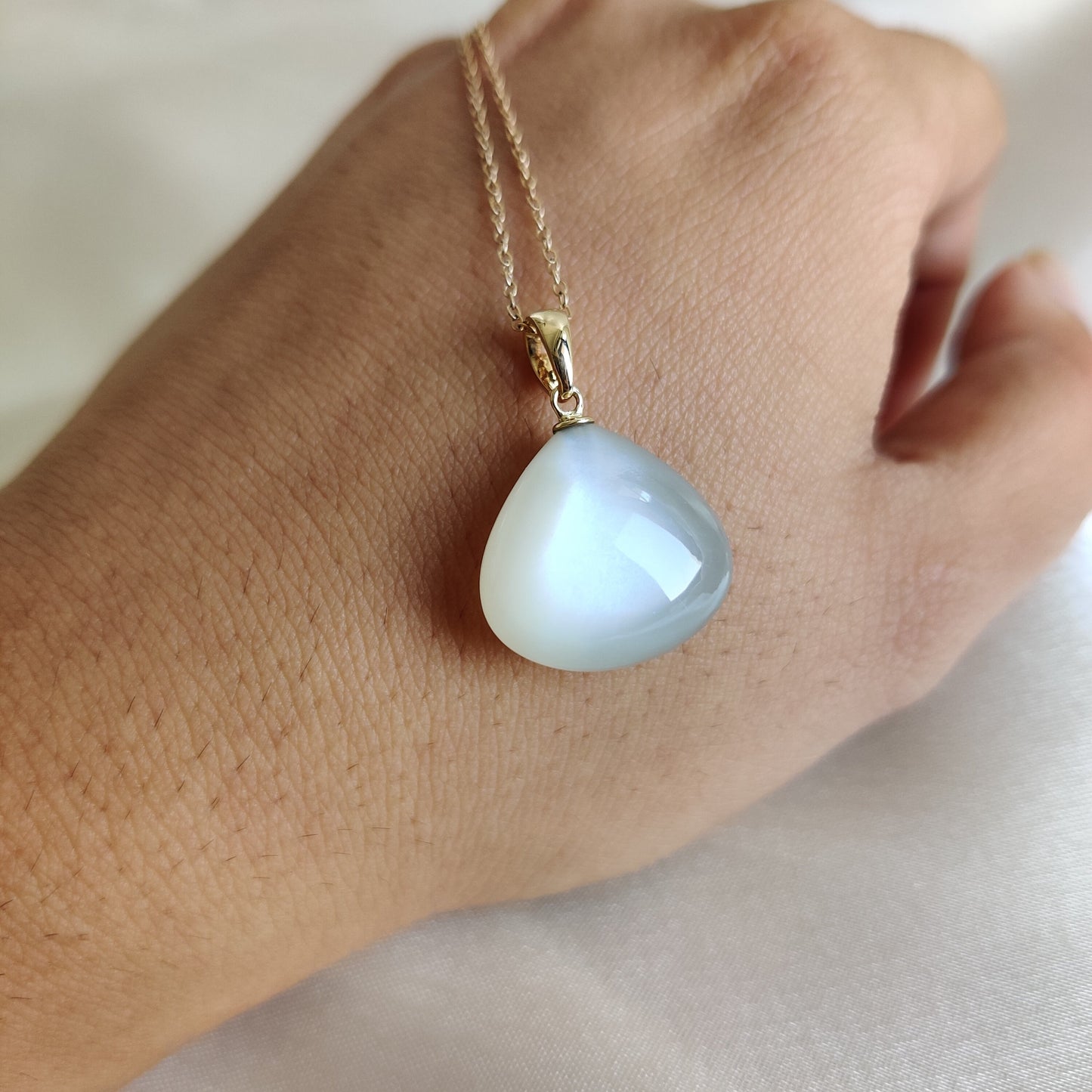 Natural White Moonstone Pendant, 14K Solid Yellow Gold Moonstone Pendant, June Birthstone Pendant, Christmas Gift, White Moonstone Jewelry