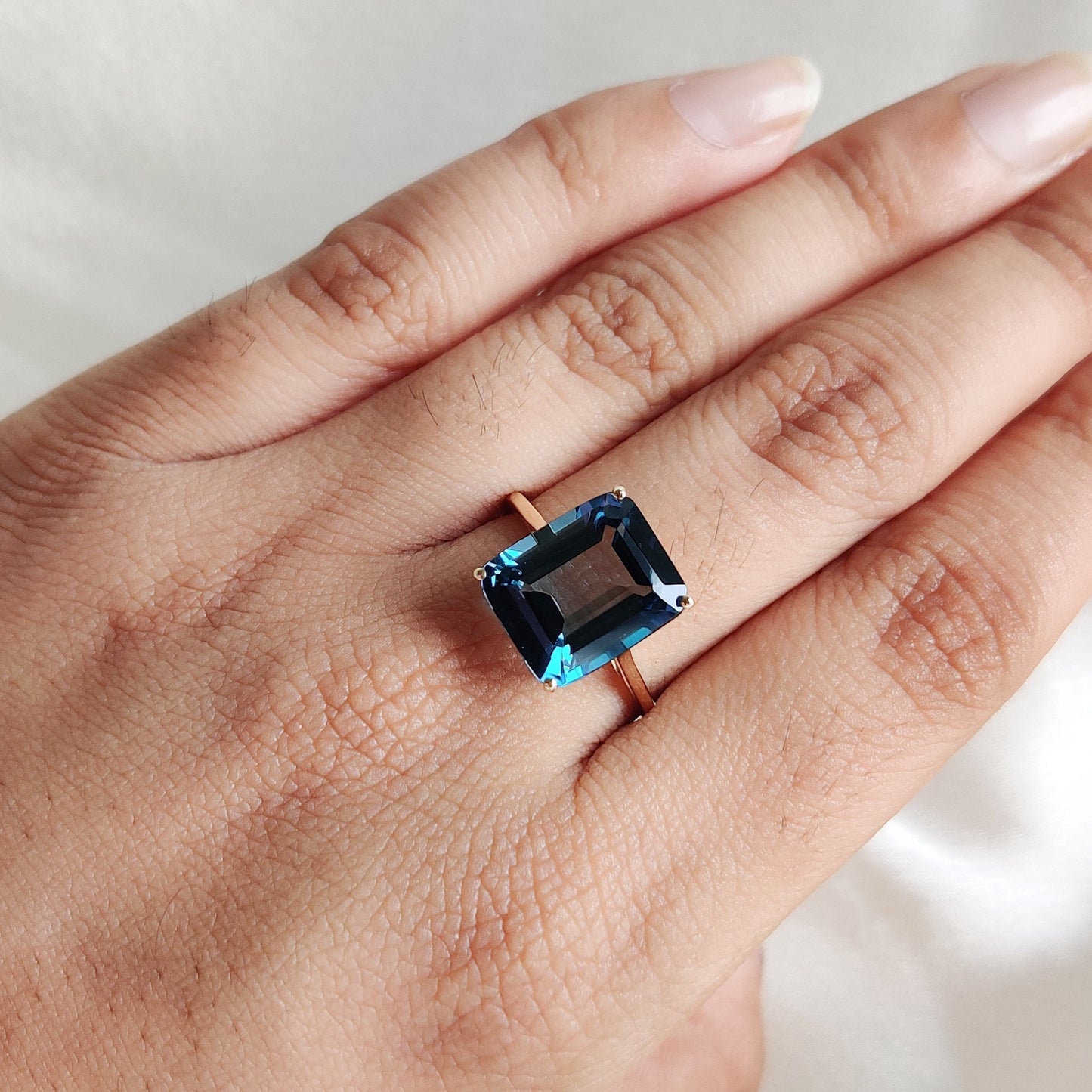 Natural London Blue Topaz Ring, 14K Solid Yellow Gold Topaz Ring, Emerald Cut Ring, Blue Topaz Jewelry, December Birthstone, Statement Ring