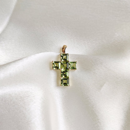 Natural Peridot Cross Pendant, 14K Solid Yellow Gold Peridot Pendant, August Birthstone Pendant, Holy Cross Dainty Pendant, Christmas Gift