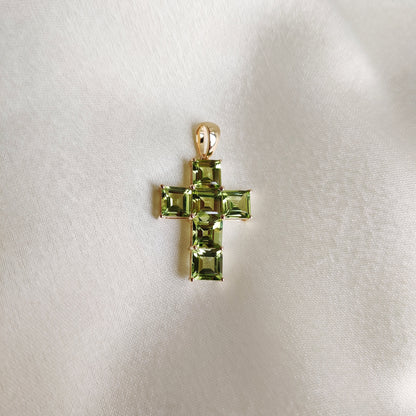 Natural Peridot Cross Pendant, 14K Solid Yellow Gold Peridot Pendant, August Birthstone Pendant, Holy Cross Dainty Pendant, Christmas Gift