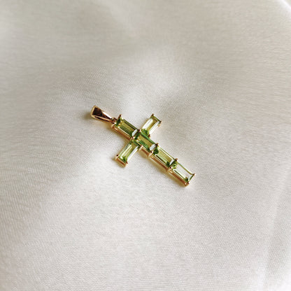 Natural Peridot Cross Pendant, 14K Solid Yellow Gold Peridot Pendant, August Birthstone Pendant, Holy Cross Pendant, Peridot Jewelry