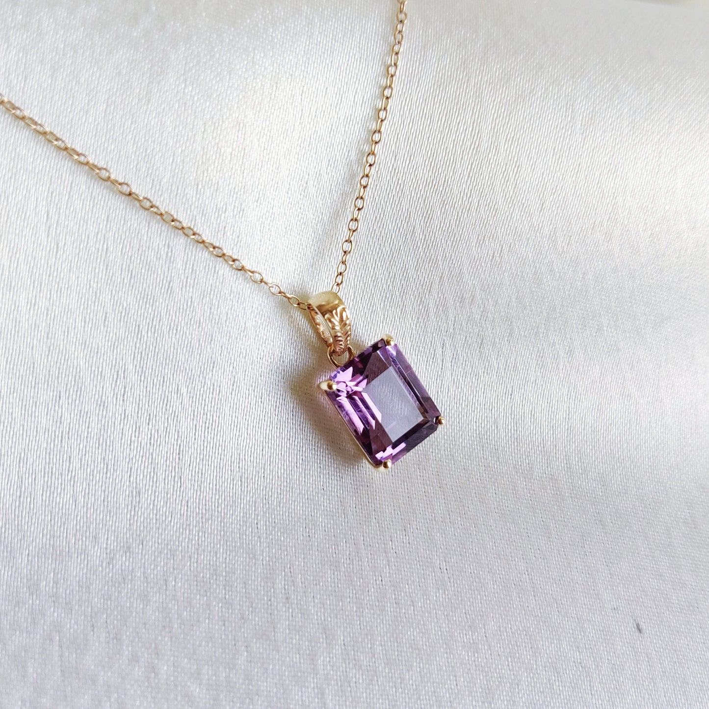 Natural Purple Amethyst Pendant, 14K Solid Yellow Gold Amethyst Pendant, February Birthstone Pendant, Christmas Present, Amethyst Jewelry