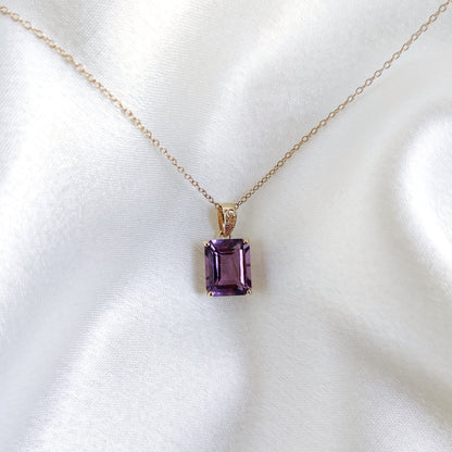 Natural Purple Amethyst Pendant, 14K Solid Yellow Gold Amethyst Pendant, February Birthstone Pendant, Christmas Present, Amethyst Jewelry