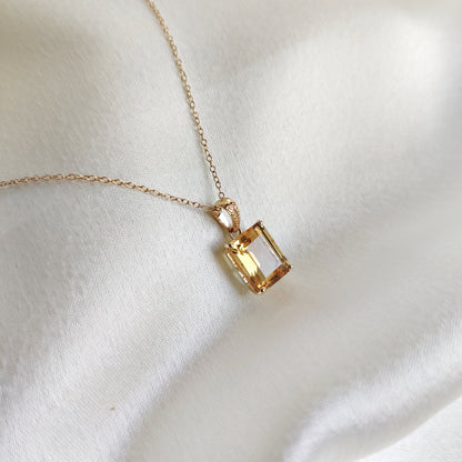 Natural Citrine Pendant, 14K Solid Gold Yellow Pendant, November Birthstone, Citrine Jewelry, Christmas Present, Dainty Birthstone Pendant