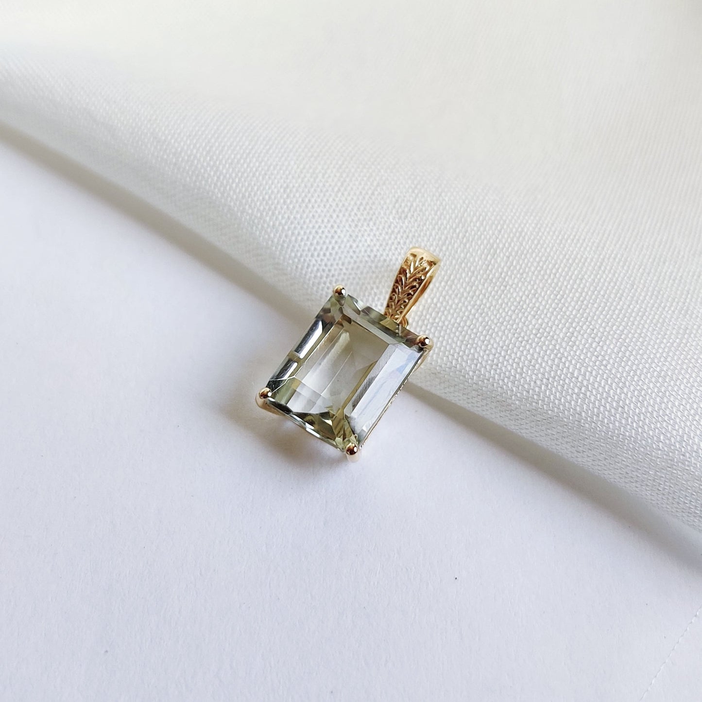 Natural Green Amethyst Pendant, 14K Solid Yellow Gold Pendant, February Birthstone Pendant, Green Amethyst Gold Pendant, Christmas Present