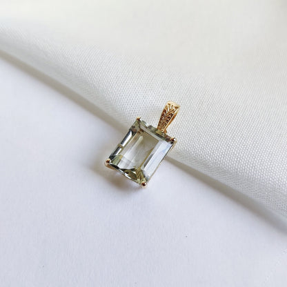 Natural Green Amethyst Pendant, 14K Solid Yellow Gold Pendant, February Birthstone Pendant, Green Amethyst Gold Pendant, Christmas Present