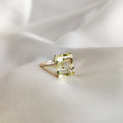 Natural Lemon Topaz Ring, 14K Yellow Gold Lemon Topaz Ring, Emerald Cut Octagon Ring, Lemon Topaz Jewelry, November Birthstone Ring