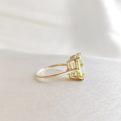 Natural Lemon Topaz Ring, 14K Yellow Gold Lemon Topaz Ring, Emerald Cut Octagon Ring, Lemon Topaz Jewelry, November Birthstone Ring