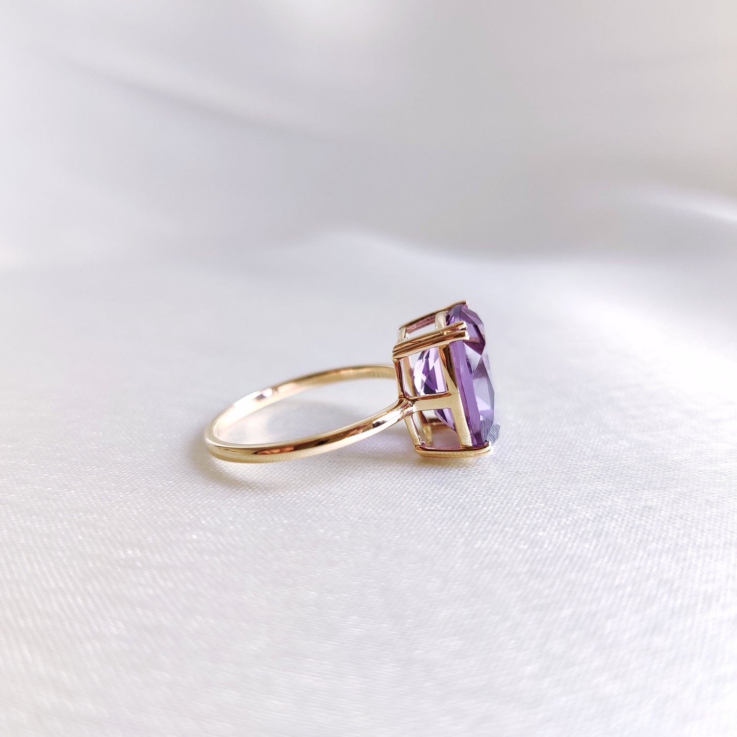 Natural Purple Amethyst Ring, 14K Solid Yellow Gold Amethyst Ring, February Birthstone Ring, Purple Amethyst Jewelry, Christmas Present