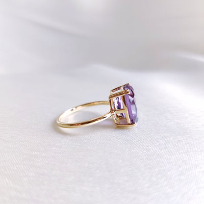 Natural Purple Amethyst Ring, 14K Solid Yellow Gold Amethyst Ring, February Birthstone Ring, Purple Amethyst Jewelry, Christmas Present