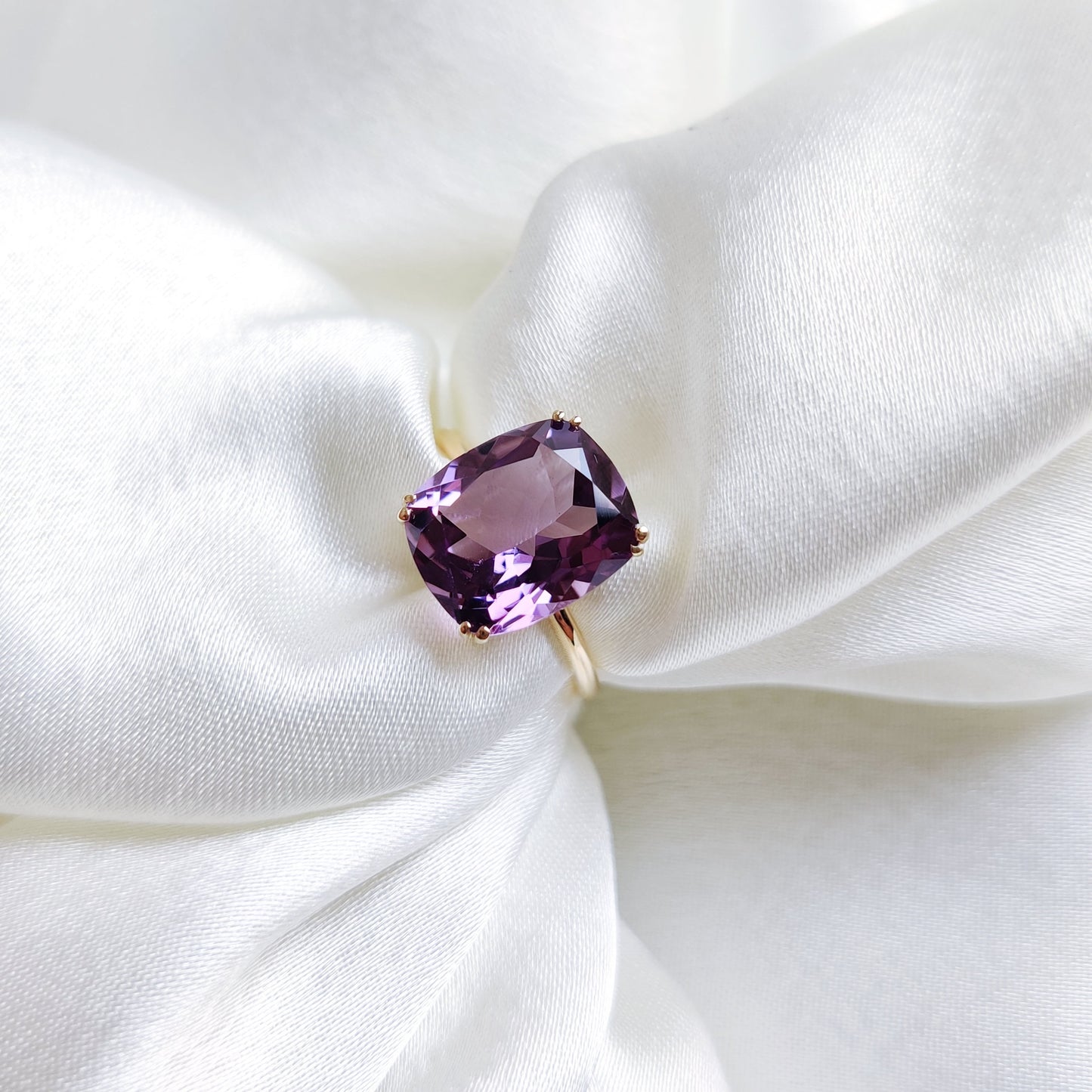 Natural Purple Amethyst Ring, 14K Solid Yellow Gold Amethyst Ring, February Birthstone Ring, Purple Amethyst Jewelry, Christmas Present