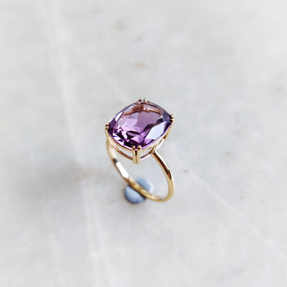 Natural Purple Amethyst Ring, 14K Solid Yellow Gold Amethyst Ring, February Birthstone Ring, Purple Amethyst Jewelry, Christmas Present