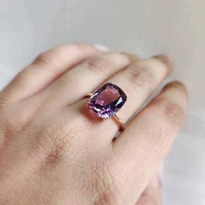 Natural Purple Amethyst Ring, 14K Solid Yellow Gold Amethyst Ring, February Birthstone Ring, Purple Amethyst Jewelry, Christmas Present