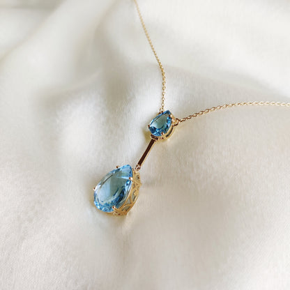 Natural Sky Blue Topaz Necklace, 14K Solid Yellow Gold Pendant, December Birthstone Necklace, Pear Cut Topaz Jewelry, Dainty Topaz Necklace