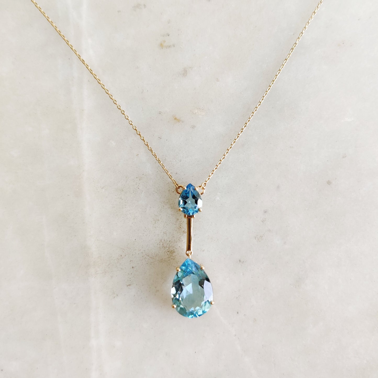 Natural Sky Blue Topaz Necklace, 14K Solid Yellow Gold Pendant, December Birthstone Necklace, Pear Cut Topaz Jewelry, Dainty Topaz Necklace