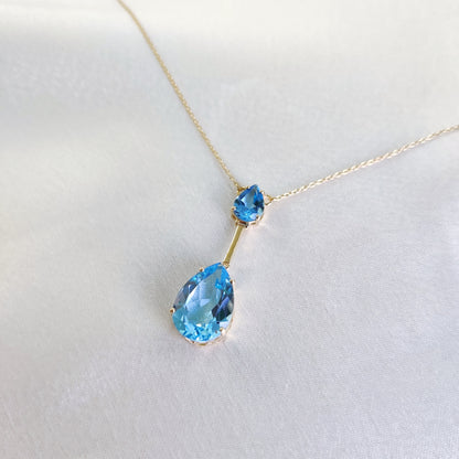 Natural Sky Blue Topaz Necklace, 14K Solid Yellow Gold Pendant, December Birthstone Necklace, Pear Cut Topaz Jewelry, Dainty Topaz Necklace