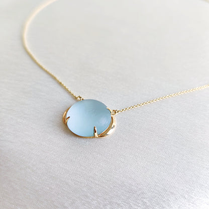 Natural Sky Blue Topaz Necklace, 14K Solid Yellow Gold Pendant, December Birthstone Necklace, Frosted Blue Topaz Jewelry, Christmas Present