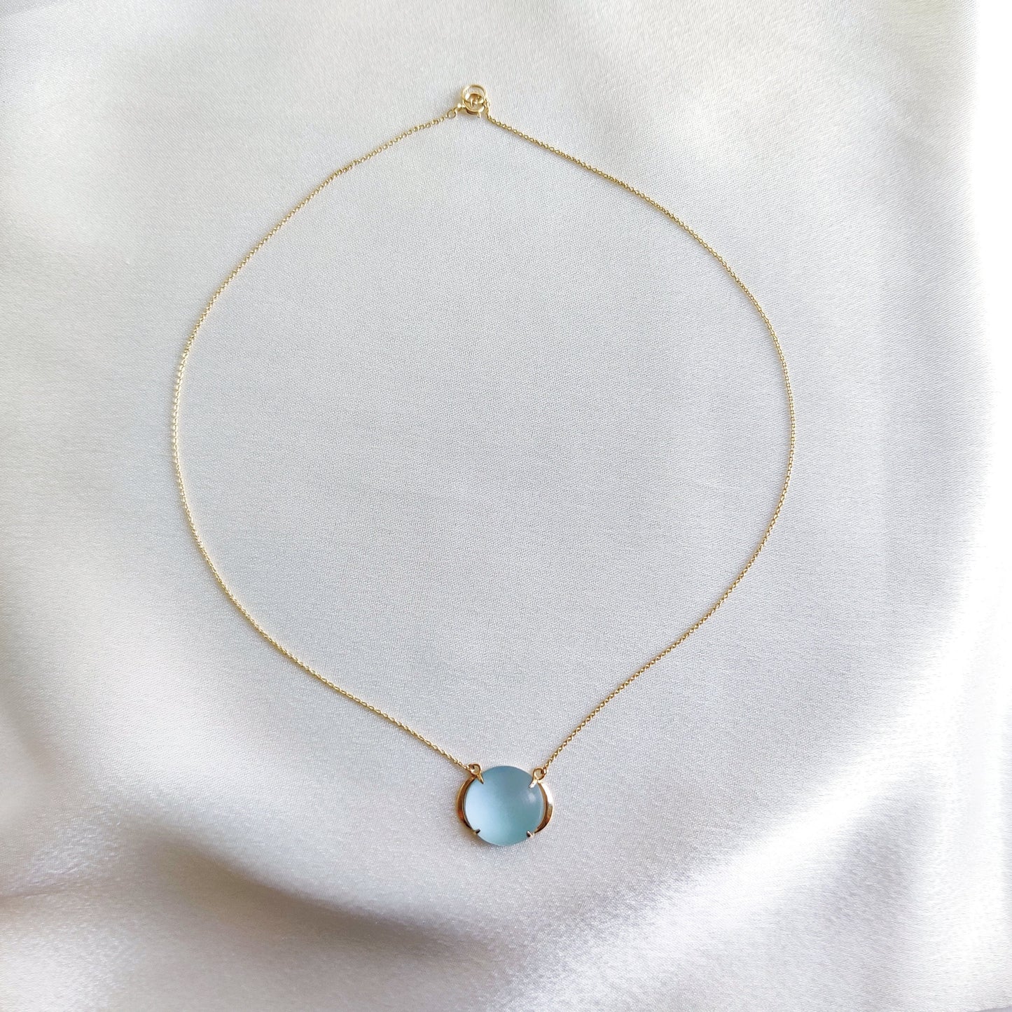 Natural Sky Blue Topaz Necklace, 14K Solid Yellow Gold Pendant, December Birthstone Necklace, Frosted Blue Topaz Jewelry, Christmas Present