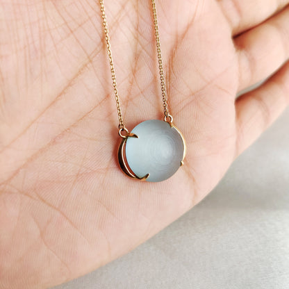 Natural Sky Blue Topaz Necklace, 14K Solid Yellow Gold Pendant, December Birthstone Necklace, Frosted Blue Topaz Jewelry, Christmas Present