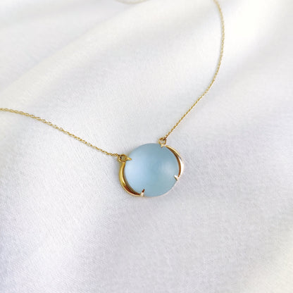 Natural Sky Blue Topaz Necklace, 14K Solid Yellow Gold Pendant, December Birthstone Necklace, Frosted Blue Topaz Jewelry, Christmas Present