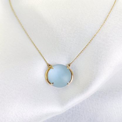 Natural Sky Blue Topaz Necklace, 14K Solid Yellow Gold Pendant, December Birthstone Necklace, Frosted Blue Topaz Jewelry, Christmas Present