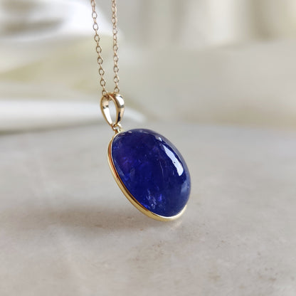 Natural Tanzanite Pendant, 14K Solid Yellow Gold Tanzanite Pendant, December Birthstone, Bezel Pendant, Oval Pendant, Christmas Gift