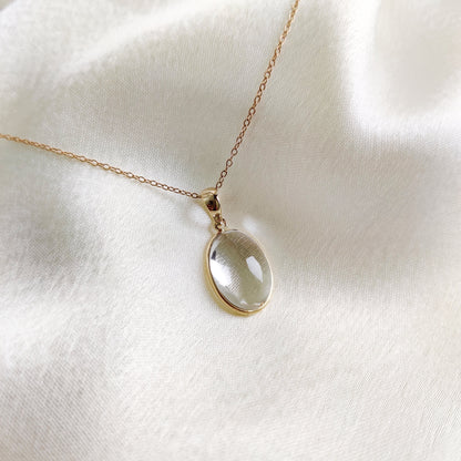 Natural Clear Quartz Pendant, 14K Gold Clear Quartz Pendant, Solid Gold Bezel Pendant, April Birthstone, Christmas Gift, Quartz Jewelry