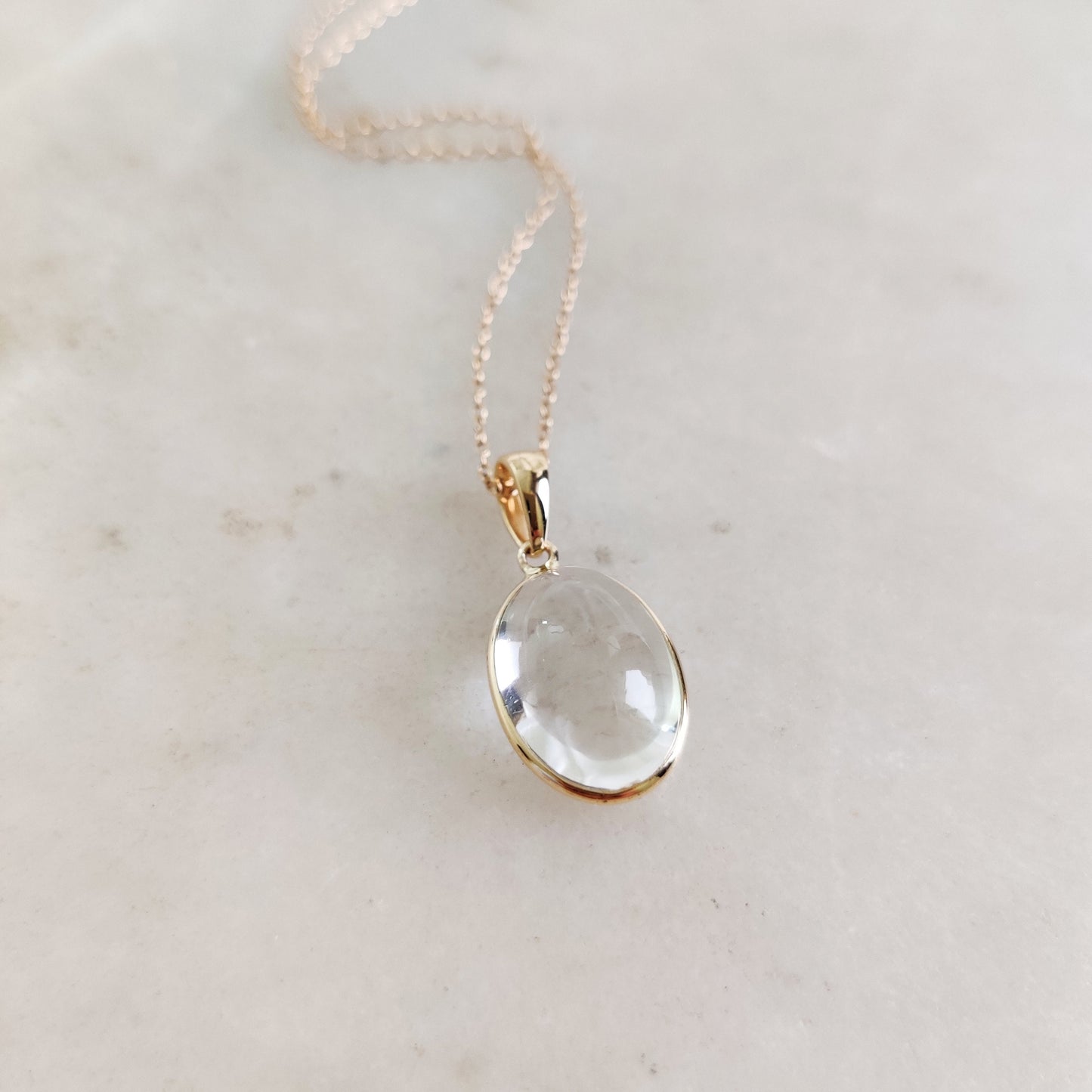 Natural Clear Quartz Pendant, 14K Gold Clear Quartz Pendant, Solid Gold Bezel Pendant, April Birthstone, Christmas Gift, Quartz Jewelry