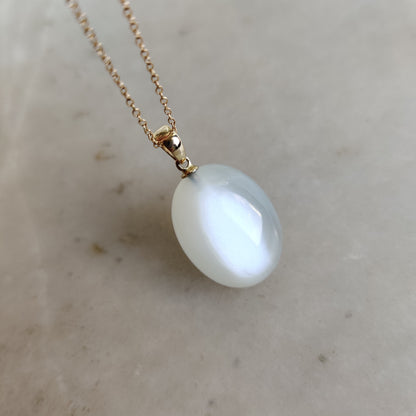 Natural White Moonstone Pendant, 14K Solid Yellow Gold Moonstone Pendant, June Birthstone Pendant, Christmas Gift, White Moonstone Jewelry