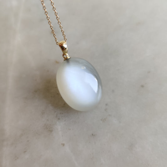 Natural White Moonstone Pendant, 14K Solid Yellow Gold Moonstone Pendant, June Birthstone Pendant, Christmas Gift, White Moonstone Jewelry