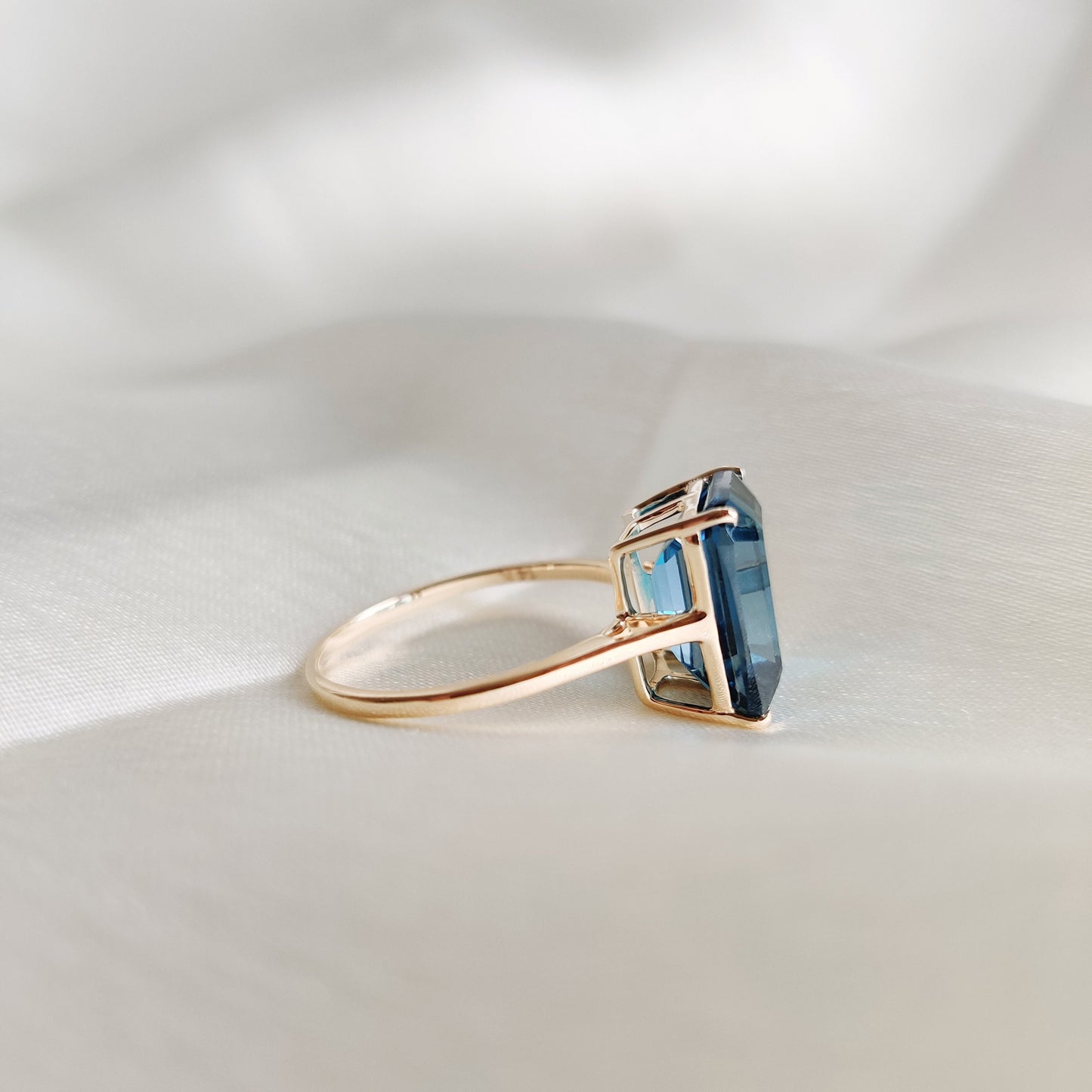 Natural London Blue Topaz Ring, 14K Solid Yellow Gold Topaz Ring, Emerald Cut Ring, Blue Topaz Jewelry, December Birthstone, Statement Ring