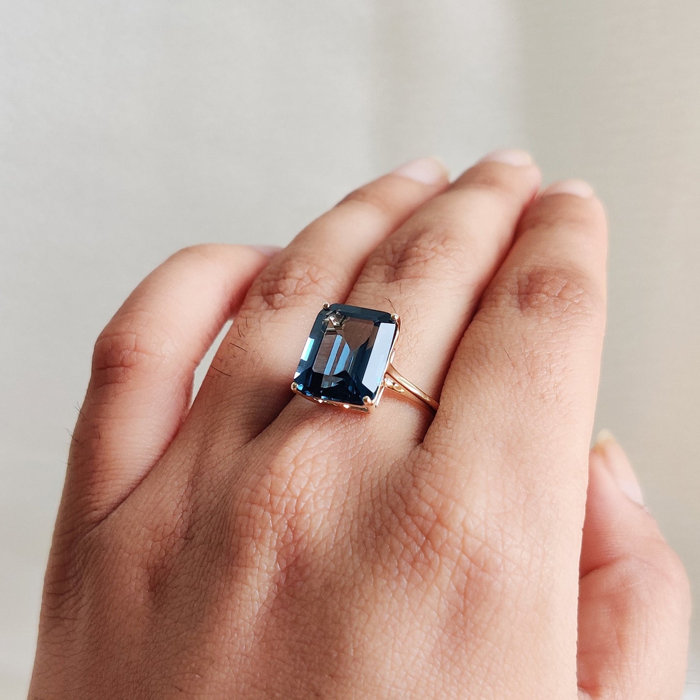 Natural London Blue Topaz Ring, 14K Solid Yellow Gold Topaz Ring, Emerald Cut Ring, Blue Topaz Jewelry, December Birthstone, Statement Ring