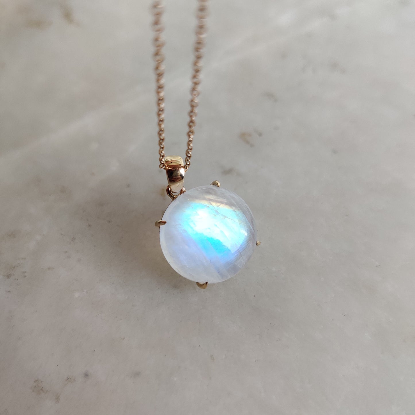 Natural Rainbow Moonstone Pendant, 14K Solid Yellow Gold Moonstone Pendant, June Birthstone, Christmas Present, Blue Moonstone Jewelry