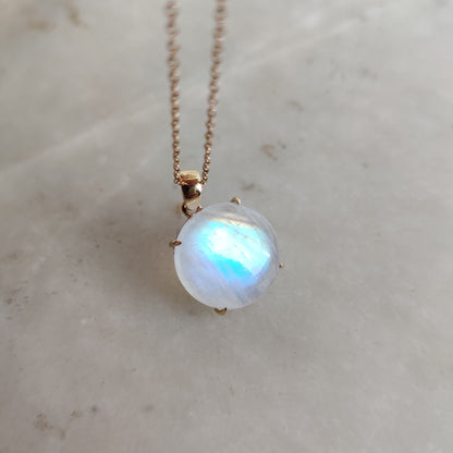 Natural Rainbow Moonstone Pendant, 14K Solid Yellow Gold Moonstone Pendant, June Birthstone, Christmas Present, Blue Moonstone Jewelry