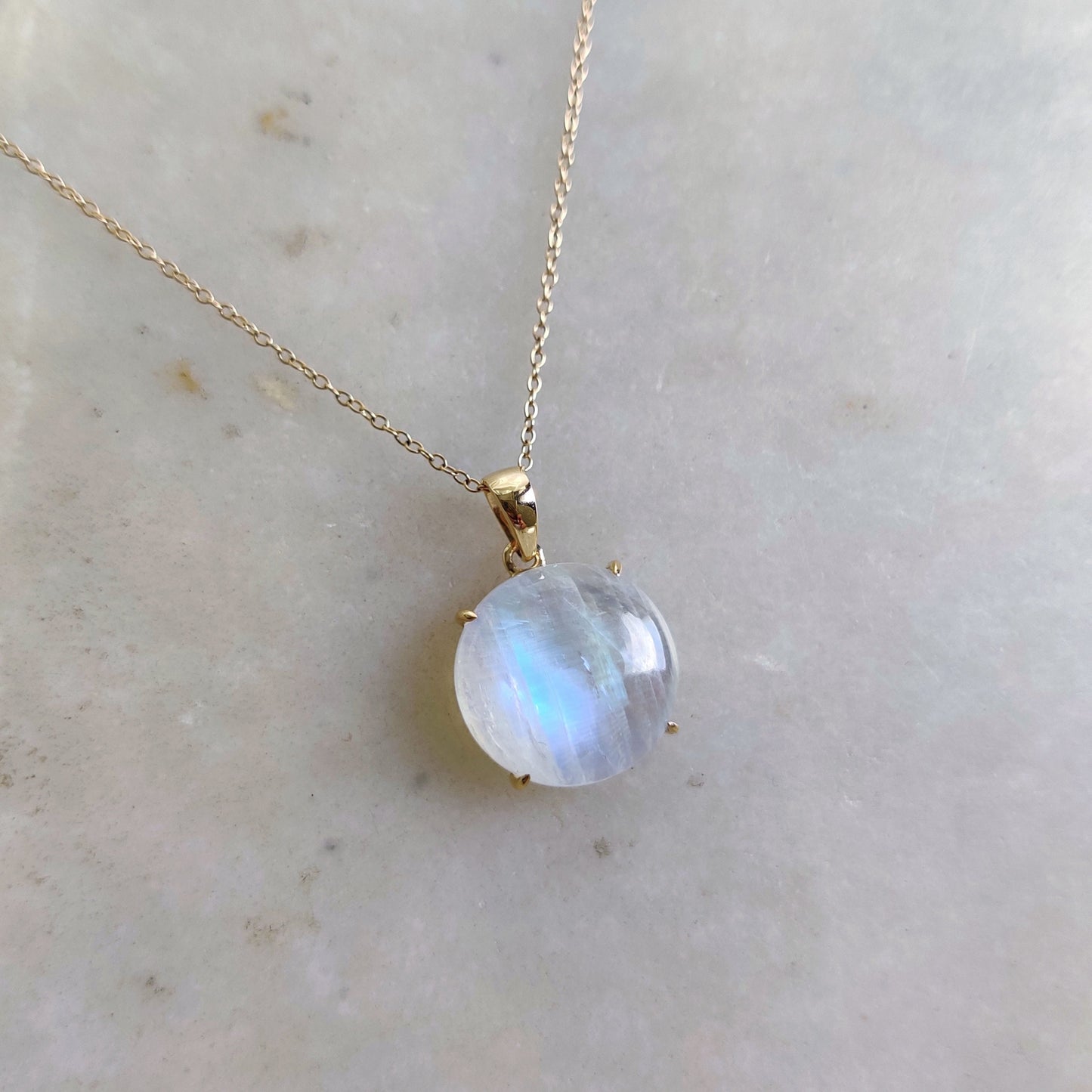 Natural Rainbow Moonstone Pendant, 14K Solid Yellow Gold Moonstone Pendant, June Birthstone, Christmas Present, Blue Moonstone Jewelry