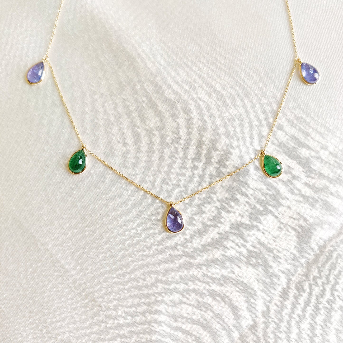 Natural Green Aventurine & Tanzanite Pendant, 14K Solid Yellow Gold Necklace, August December Birthstone, Bezel Necklace, Christmas Present