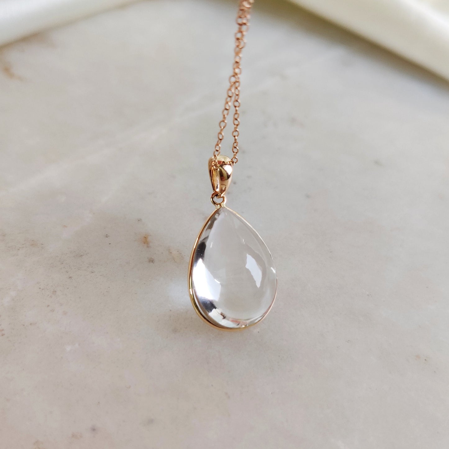 Natural Clear Quartz Pendant, 14K Gold Clear Quartz Pendant, Solid Gold Bezel Pendant, April Birthstone, Christmas Gift, Quartz Jewelry