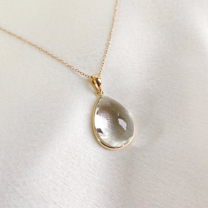 Natural Clear Quartz Pendant, 14K Gold Clear Quartz Pendant, Solid Gold Bezel Pendant, April Birthstone, Christmas Gift, Quartz Jewelry