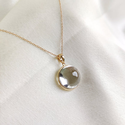 Natural Clear Quartz Pendant, 14K Gold Clear Quartz Pendant, Solid Gold Bezel Pendant, April Birthstone, Christmas Gift, Quartz Jewelry