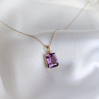 Natural Purple Amethyst Pendant, 14K Solid Yellow Gold Amethyst Pendant, February Birthstone Pendant, Christmas Present, Amethyst Jewelry