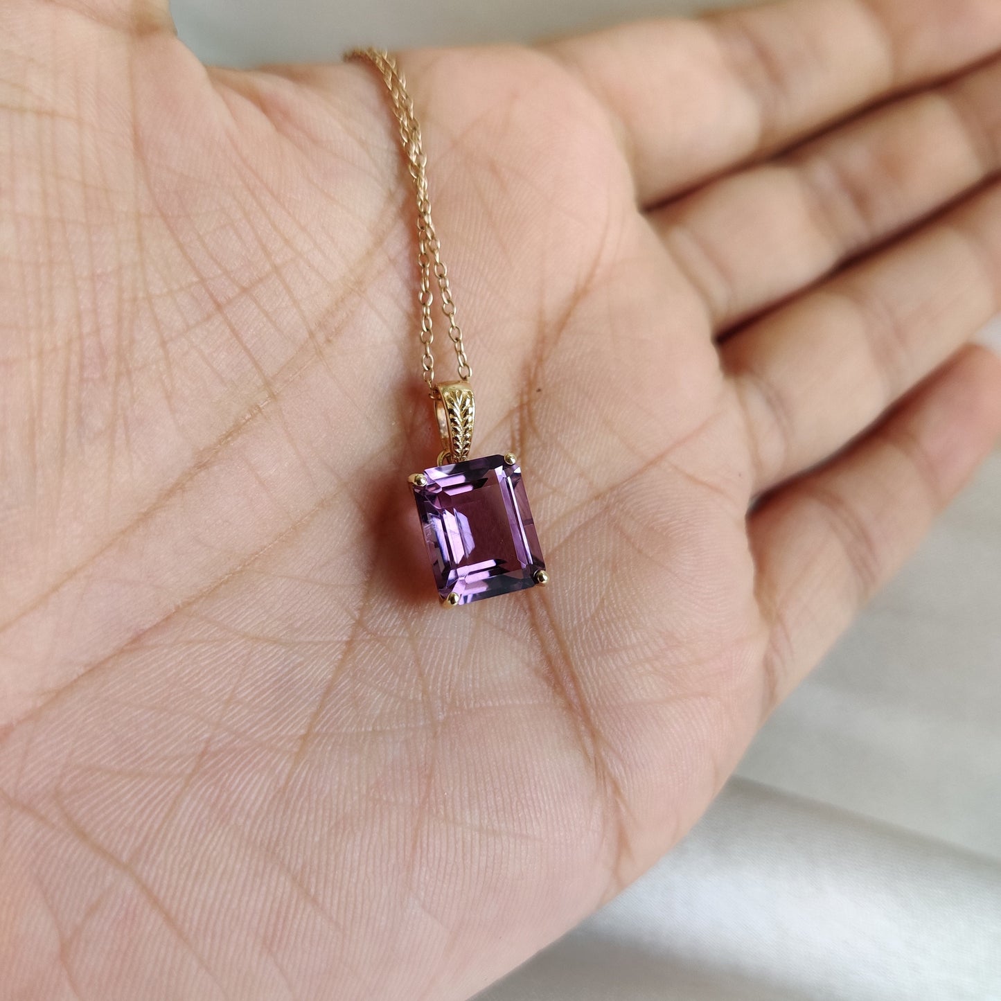 Natural Purple Amethyst Pendant, 14K Solid Yellow Gold Amethyst Pendant, February Birthstone Pendant, Christmas Present, Amethyst Jewelry