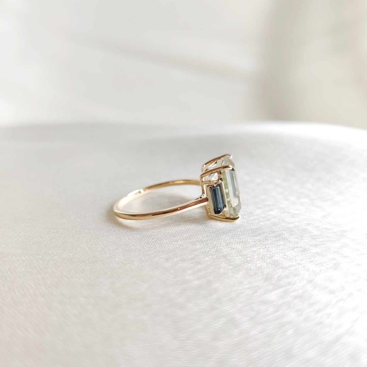 Natural Green Amethyst and London Blue Topaz Ring, 14K Solid Yellow Gold Ring, November Birthstone, Dainty Amethyst Ring, Christmas Present