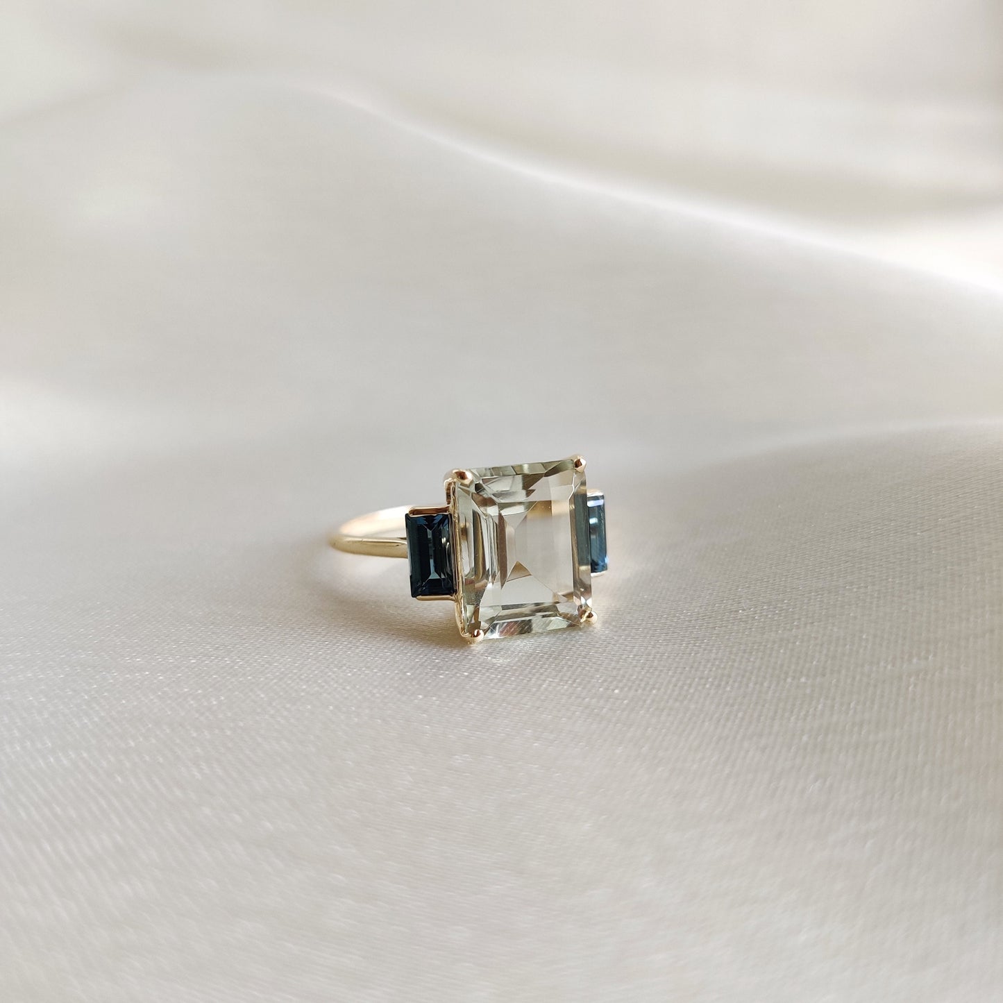 Natural Green Amethyst and London Blue Topaz Ring, 14K Solid Yellow Gold Ring, November Birthstone, Dainty Amethyst Ring, Christmas Present