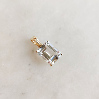 Natural White Topaz Pendant, 14K Solid Yellow Gold Pendant, April Birthstone Pendant, Topaz Jewelry, Topaz Gold Pendant, Christmas Present