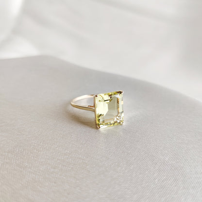 Natural Lemon Topaz Ring, 14K Yellow Gold Lemon Topaz Ring, Emerald Cut Octagon Ring, Lemon Topaz Jewelry, November Birthstone Ring